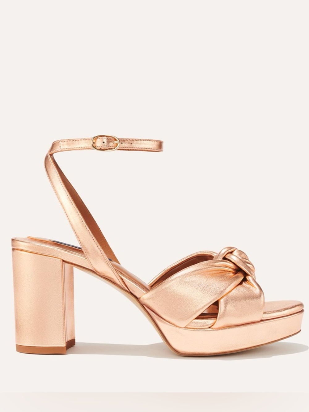 MARGAUX Carmine Rose Gold Metallic Knot Platform Sandals Glam Party Sz 38.5